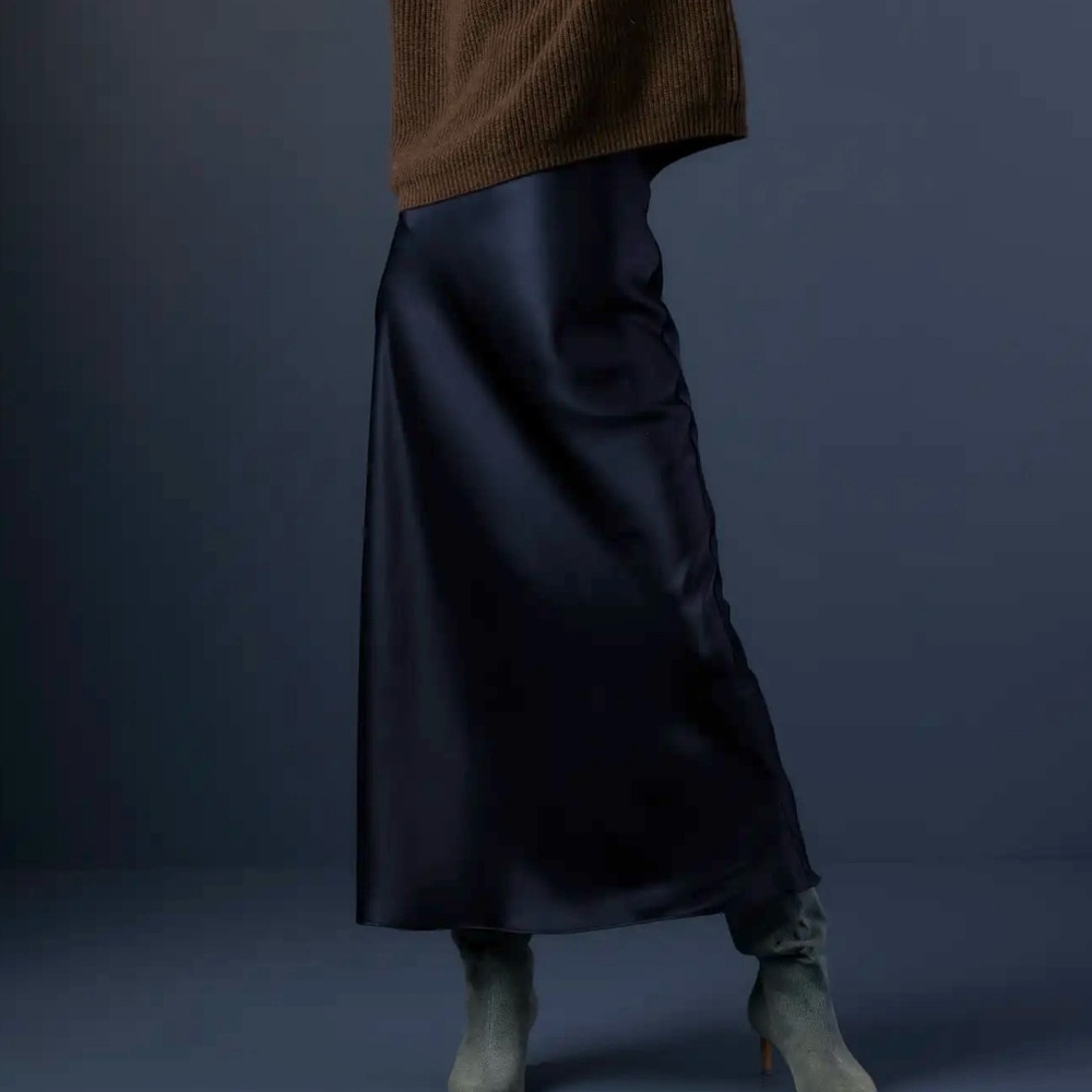 NWOT Quince 100% Silk Maxi Skirt (washable), Navy